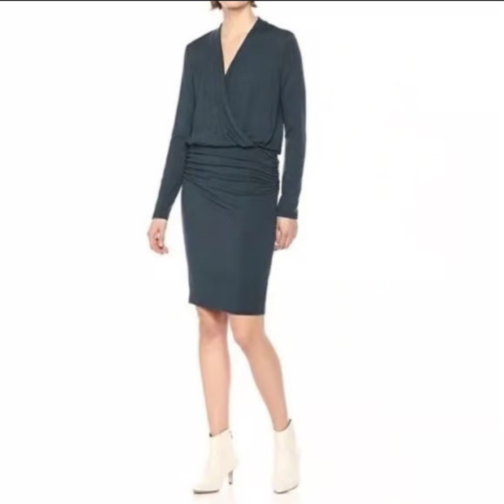 Michael Stars Green Long Sleeve Mini Dress Ruched